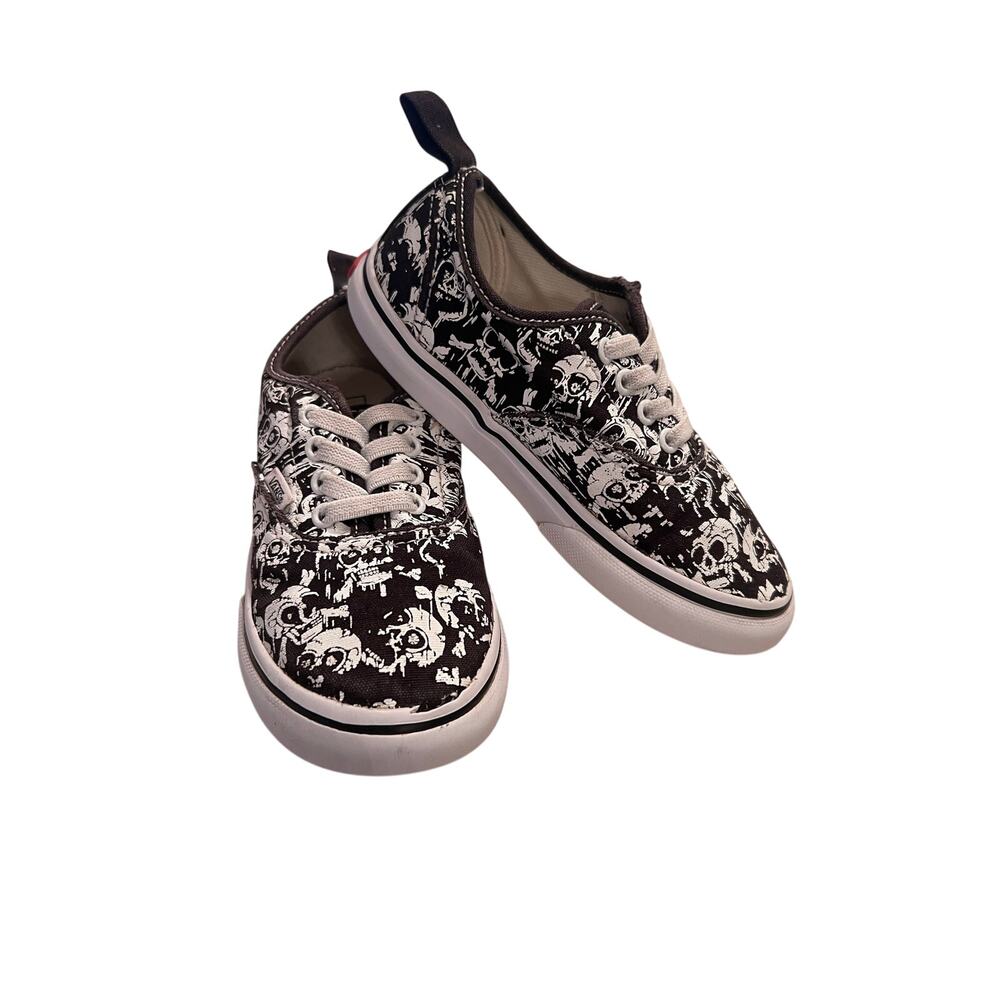 Vans Boy's 10T White Black Elastic Lace Glow Skulls Slip-on Skater Sneakers